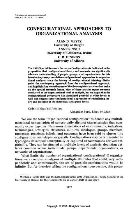 configurationalism|Configurational Approaches to Organizational Analysis.